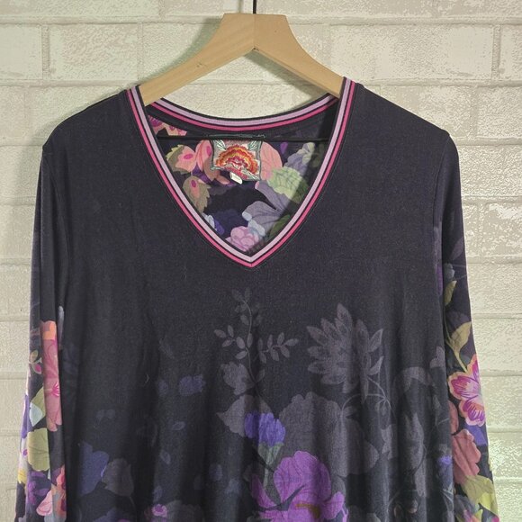 Johnny Was Long Floral Dress Janie Kimono Sleeve Tee Dress Purple Large - Picture 4 of 13